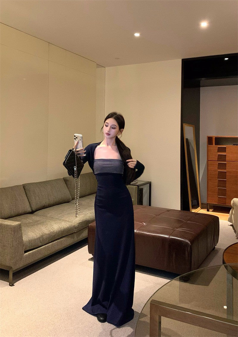 26Jan. 完美身材條紋拼色顯瘦上衣/抹胸連身裙（配坎肩）