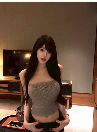 25Dec. 美式辣妹粗針百搭彈力抹胸 白/灰