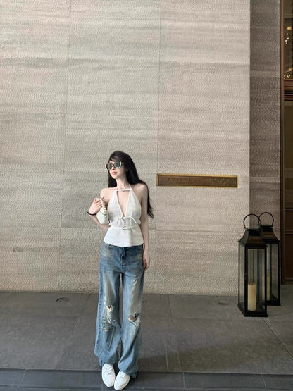 May. cult gal*高奢單品 可調節金釦針織背心 白