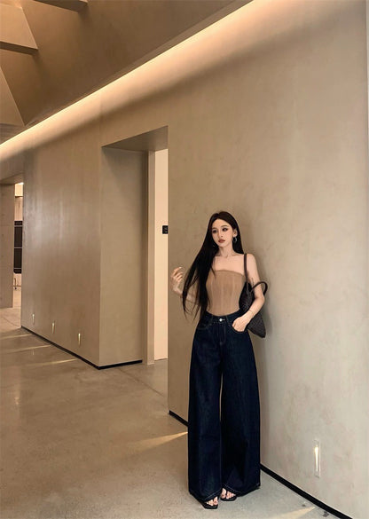 Jun. 古典攻略 魚骨曲線修身抹胸 卡 遮胯寬顯瘦高腰牛仔褲