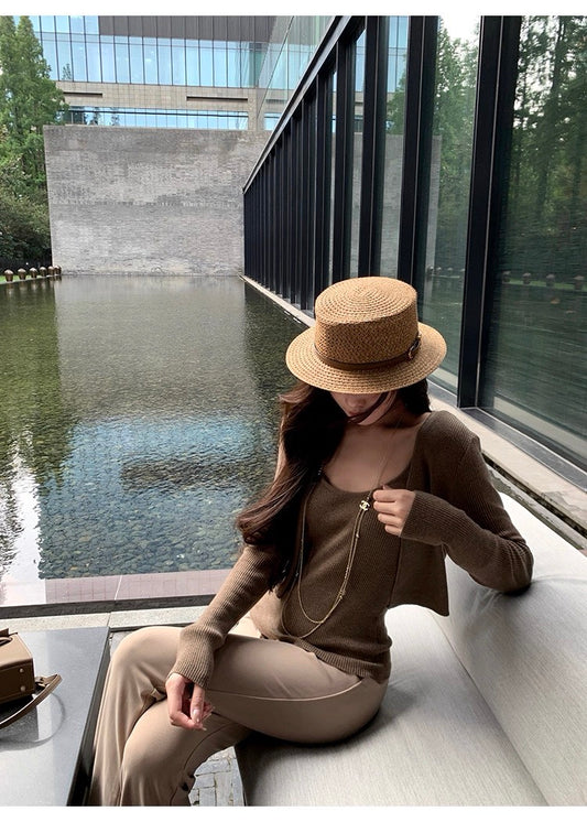 25Nov. 秋冬氣質顯瘦針織吊帶開衫2件組 深咖