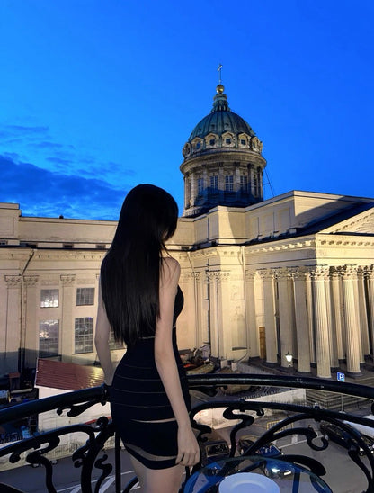 25Aug. 性感純欲嫵媚特殊工藝針織背心半身裙套裝 白/黑