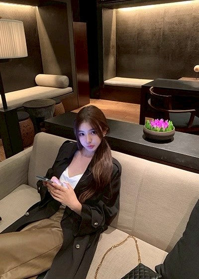 26Jan. 英倫風中長款百搭雙排釦黑色風衣 長款