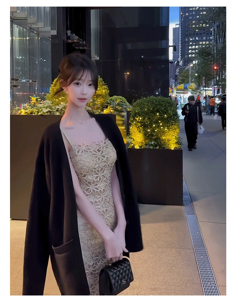 26Feb. 瑰麗金絲繡花抹胸開叉連身裙/吊帶連身裙 2版型