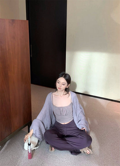 25Dec. 人無骨2.0慵懶穿粗針寬鬆外套 抽繩空氣棉休閒褲 紫系列