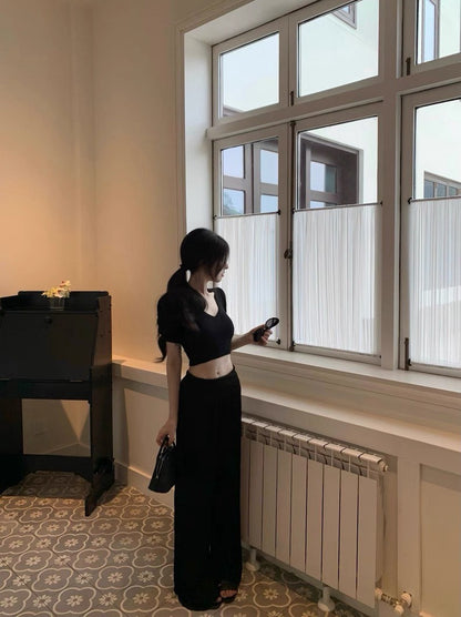 25Aug. 高級感壓褶不易皺垂垂休閒褲 白/黑