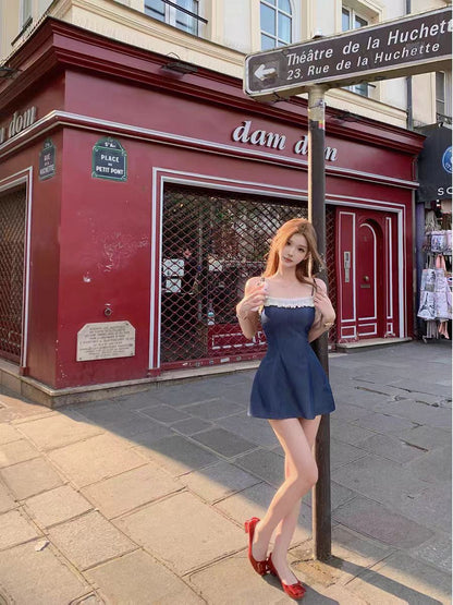 25Aug. 少女牛仔 蕾絲原色仿牛仔背心/連身裙2款式