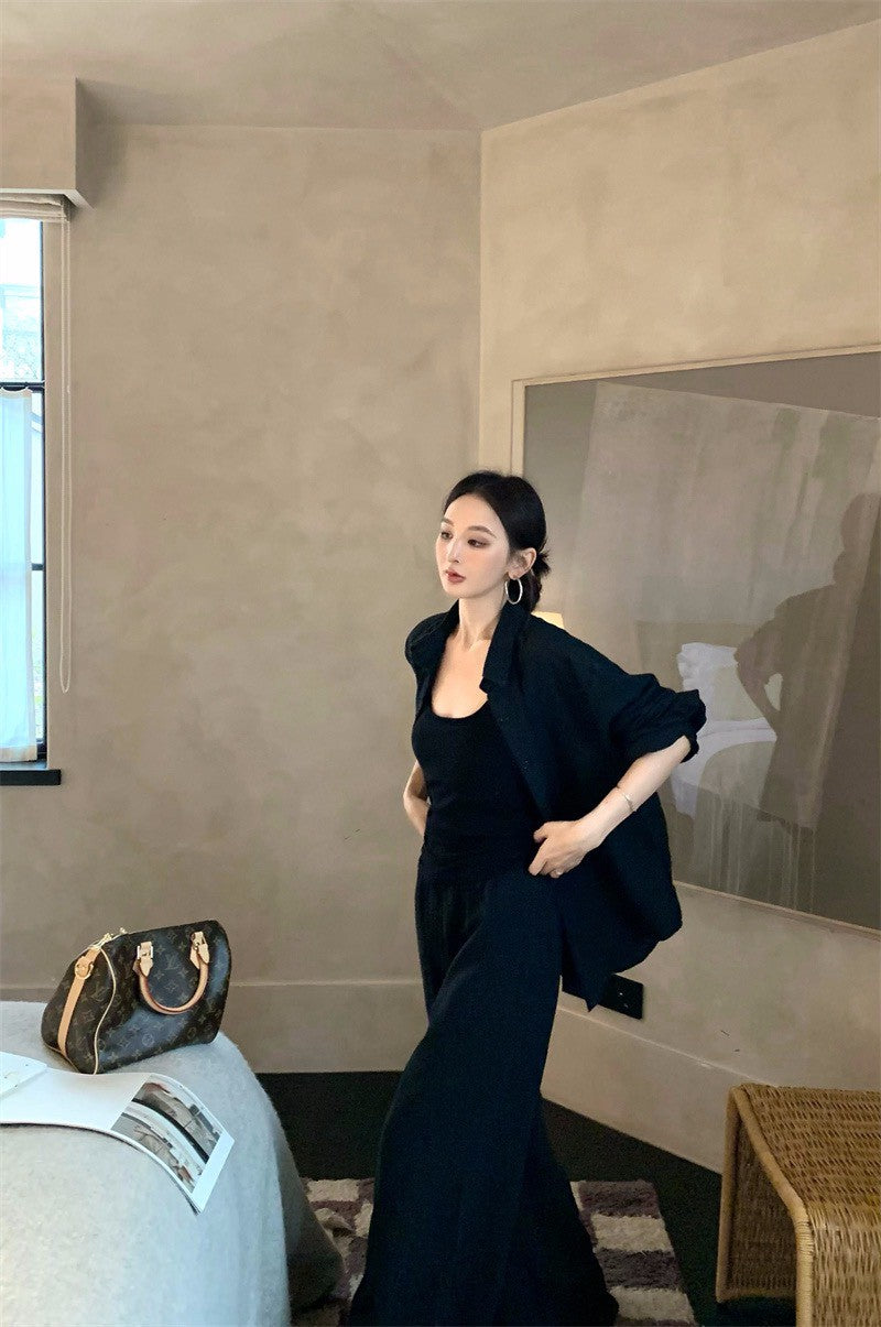26Jun. 簡約outfit縈麻襯衫闊腿褲套裝 米白/黑
