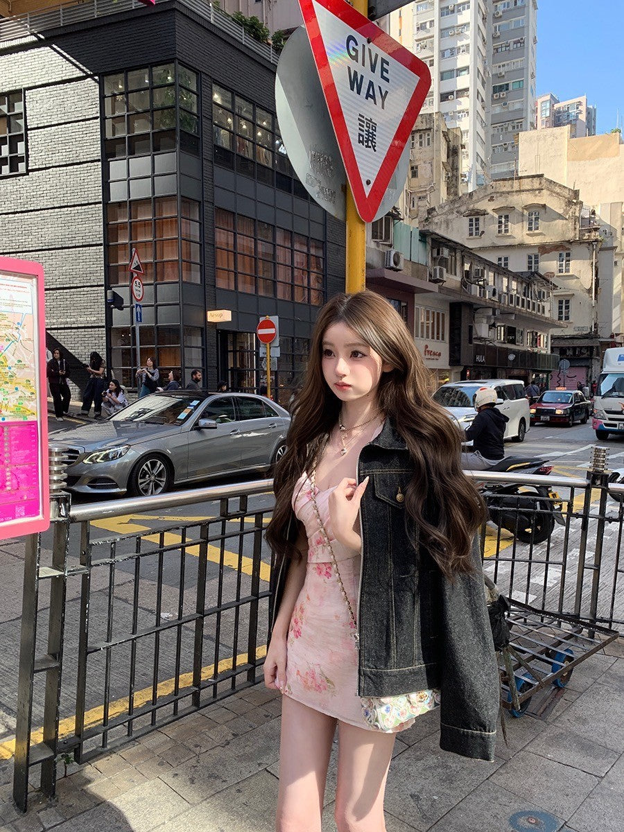 Mar. 倫敦往事 復古黑色外縫式牛仔外套 短褲