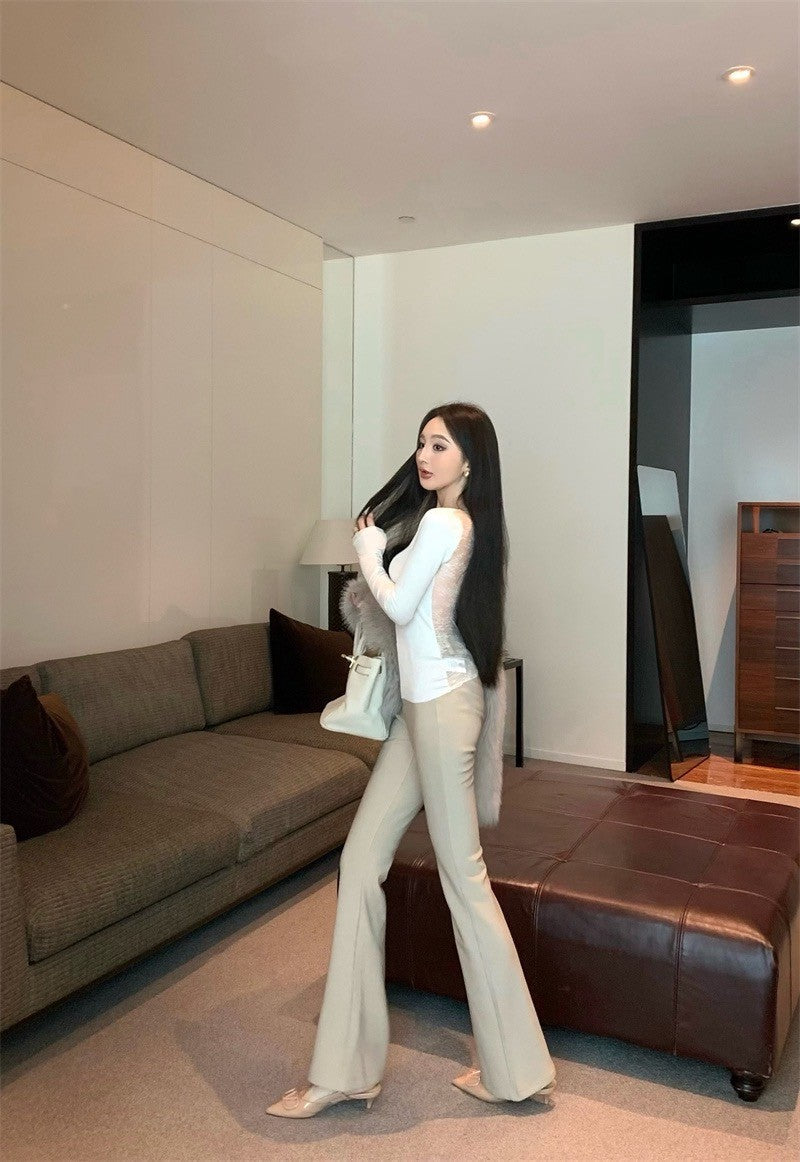 Jan. 辣妹性感露背蕾絲U領上衣 米白