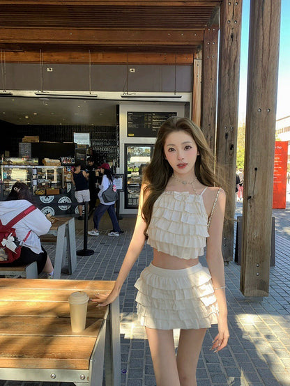 25Nov. 可鹽可甜俏皮千層荷葉半身裙套裝 杏