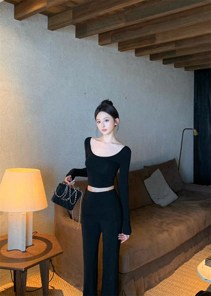 25Nov. 辣妹瑜伽私服 防走光雙層高腰休閒褲套裝 黑