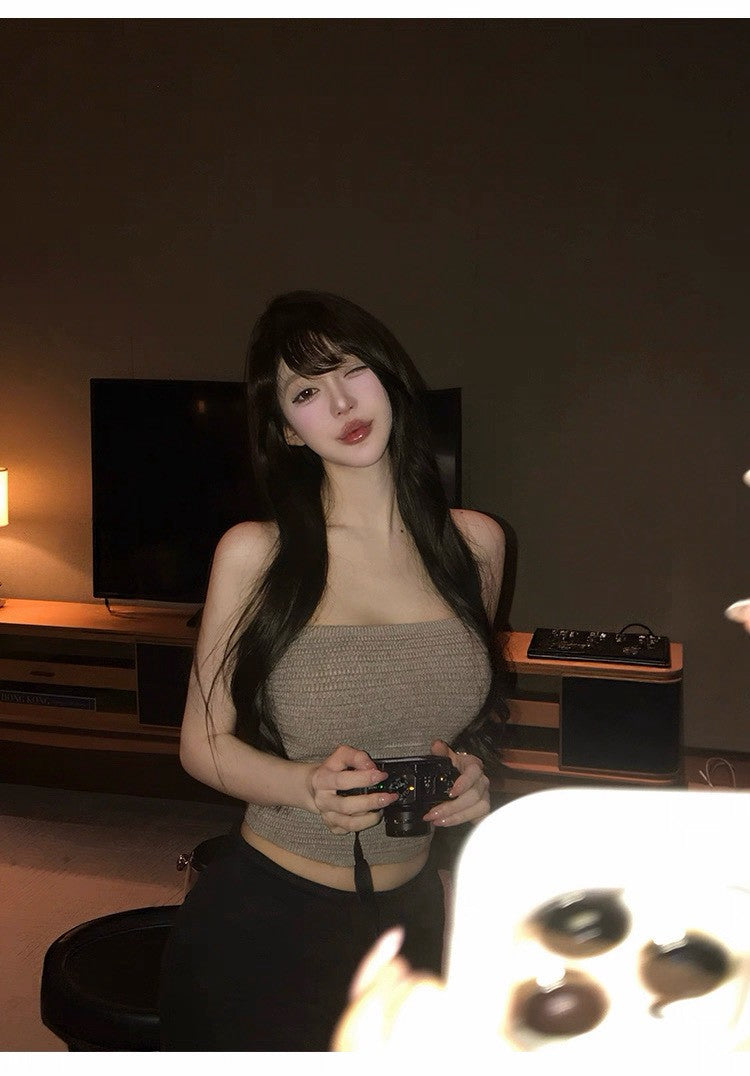 25Dec. 美式辣妹粗針百搭彈力抹胸 白/灰