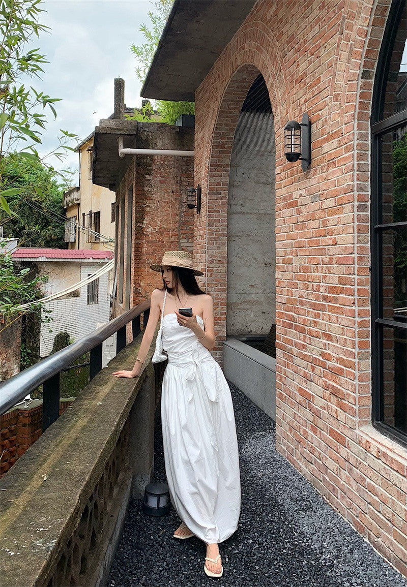 25Sep. 知性哲學抹胸襯衫料繫帶連身裙 白