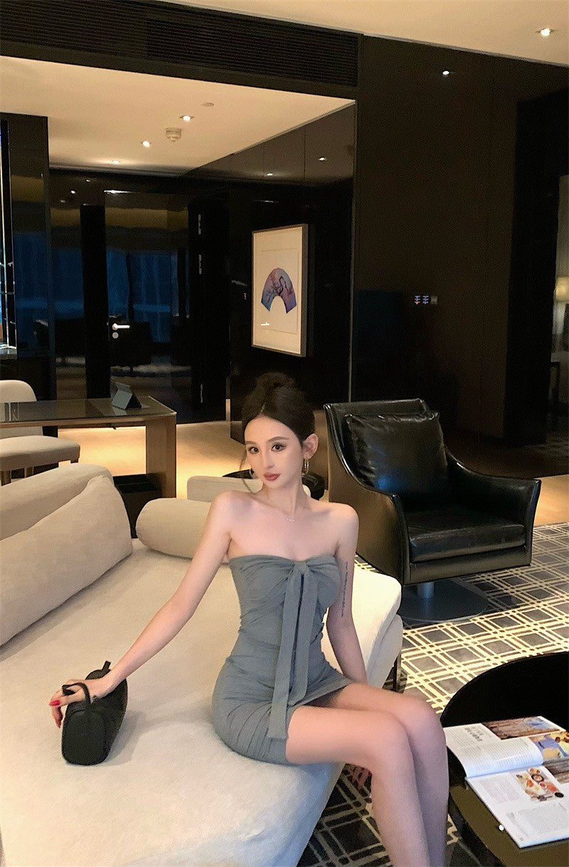 25Sep. 性感打底抹胸包臀裙 灰