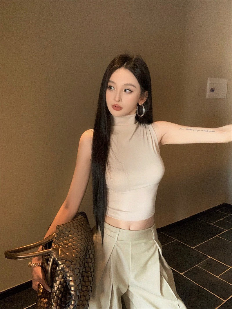 May. 個性簡約半高領純色背心 新款西裝休閒長褲 杏