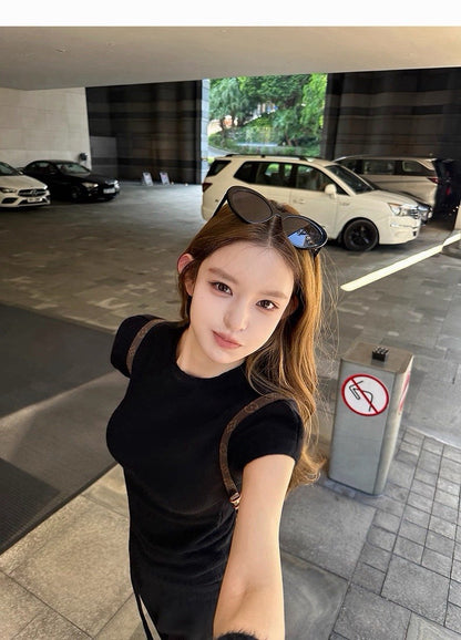 25Dec. 天菜女友嗲欲圓領直肩針織上衣（附手袖）白/黑