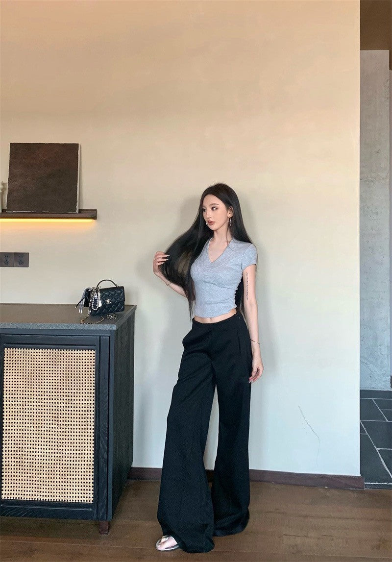 May. RO系列高腰休閒褲 必入V領顯瘦上衣 灰