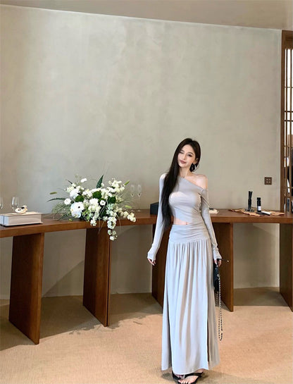 Jun. 戛納女神裙 氣質縷空抓皺開叉連身裙 杏