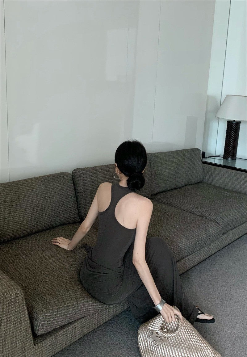 25Aug. 遮小腹瘦瘦工字背心裙（繫帶另附） 灰咖