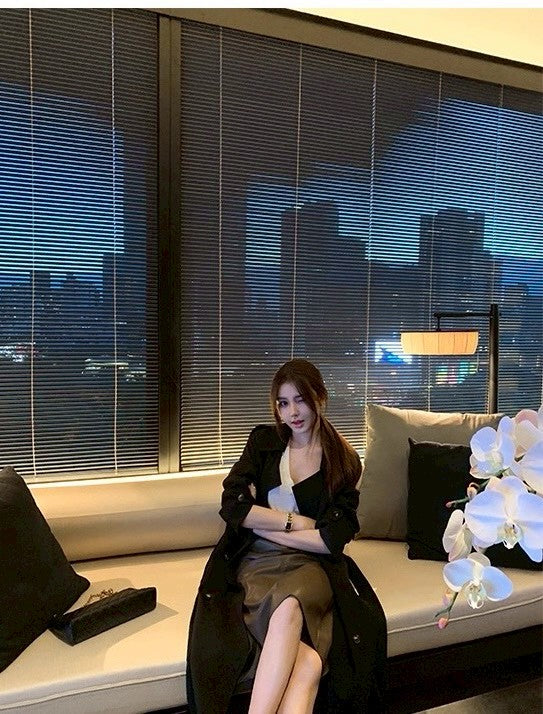 26Jan. 英倫風中長款百搭雙排釦黑色風衣 長款