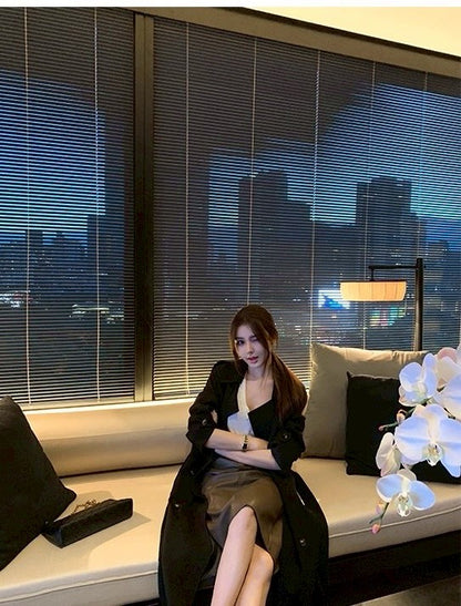 26Jan. 英倫風中長款百搭雙排釦黑色風衣 長款