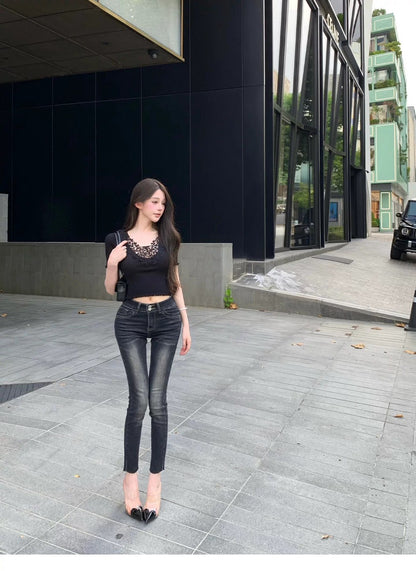 26Oct. 美腿實錄 手刷白中腰九分褲 灰黑