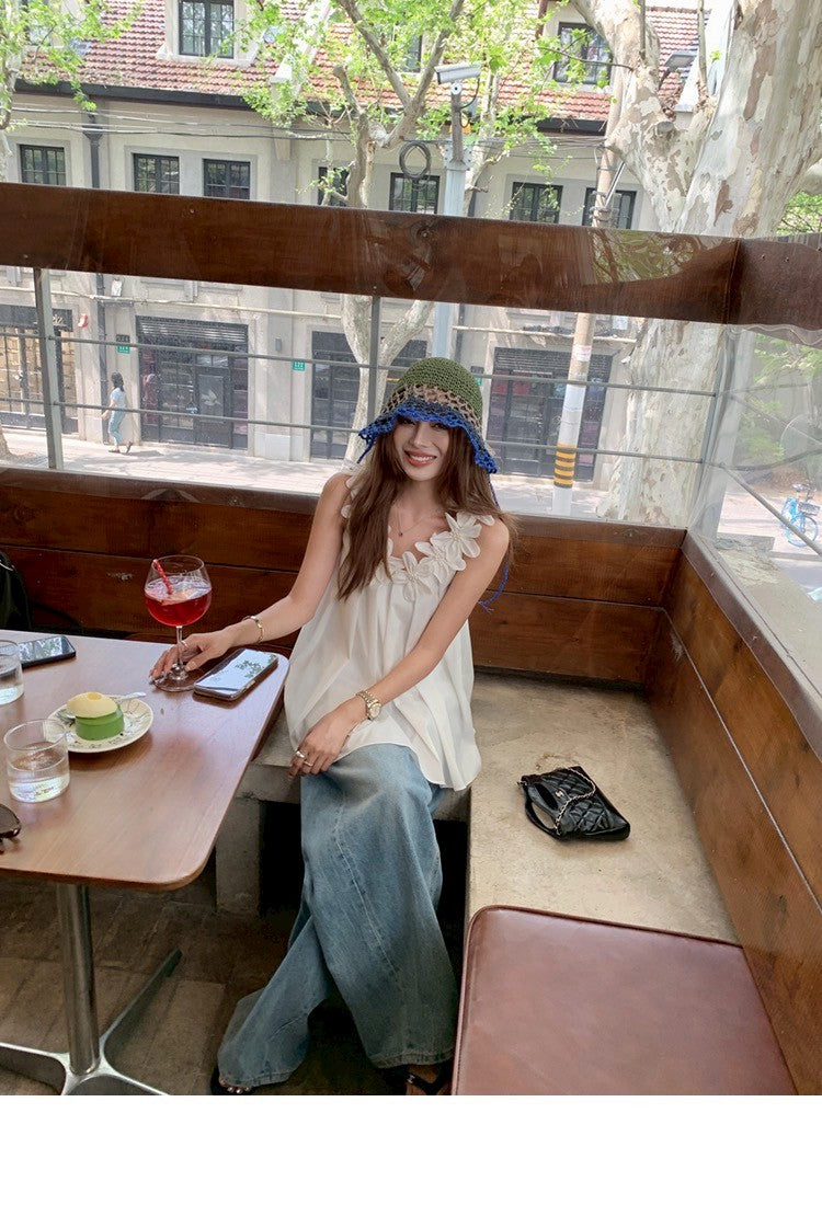 25Aug. 蘇黎月光花 手工立體花朵渡假 背心版/連身裙版 白