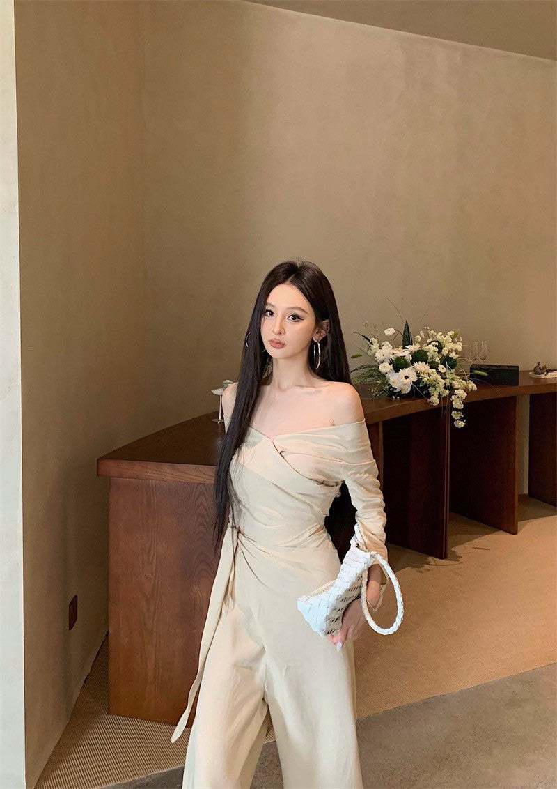 Jun. ER”高智菁英 時髦份子收腰綁帶休閒闊腿褲套裝 杏