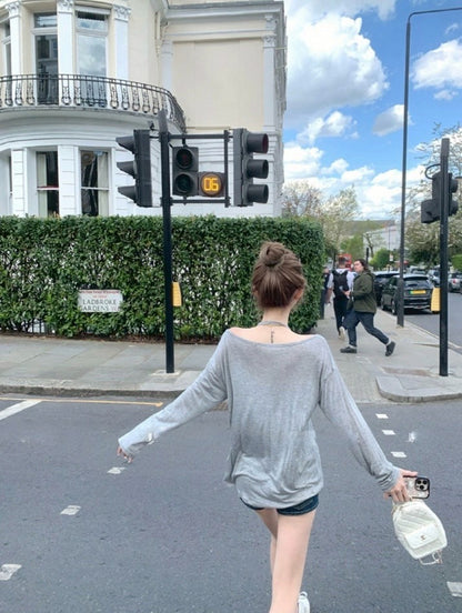 Jun. 萌狗勾 天絲小狗印花兩件式防曬上衣 灰色