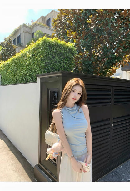 26May. 白枝茉莉 蘯領萊賽爾彈力美背背心 藍/灰