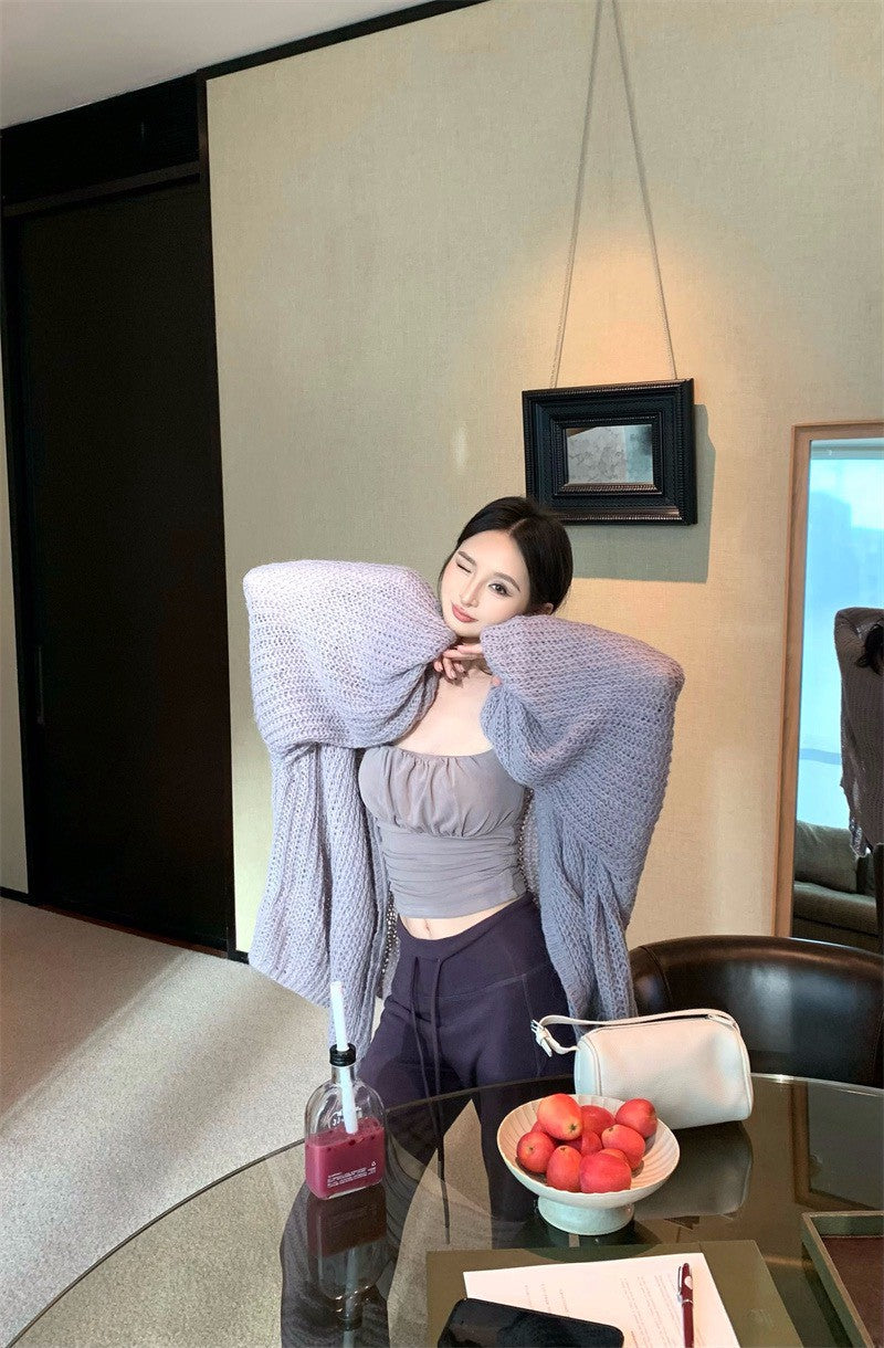 25Dec. 人無骨2.0慵懶穿粗針寬鬆外套 抽繩空氣棉休閒褲 紫系列