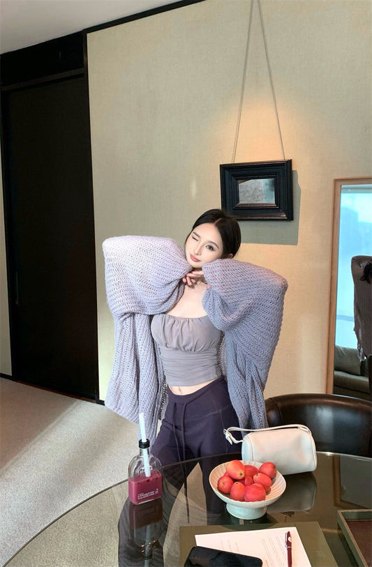 25Dec. 人無骨2.0慵懶穿粗針寬鬆外套 抽繩空氣棉休閒褲 紫系列