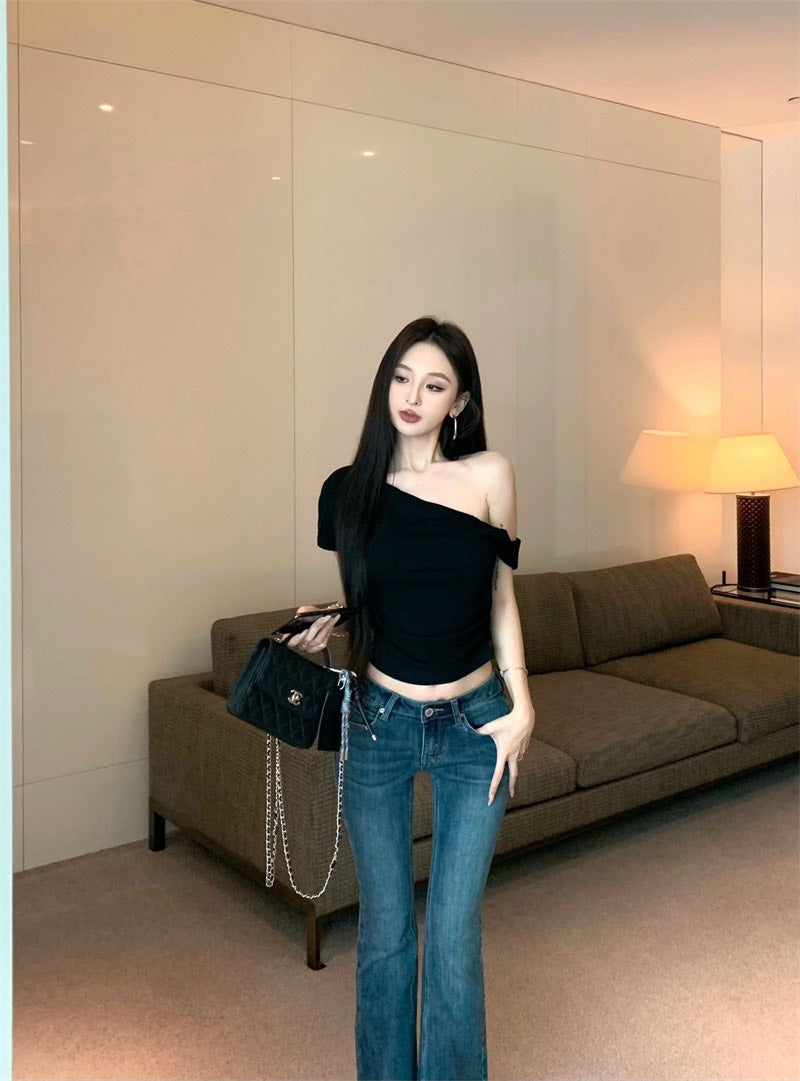 Jun. 簡約好看 基礎露肩修身上衣 灰/黑