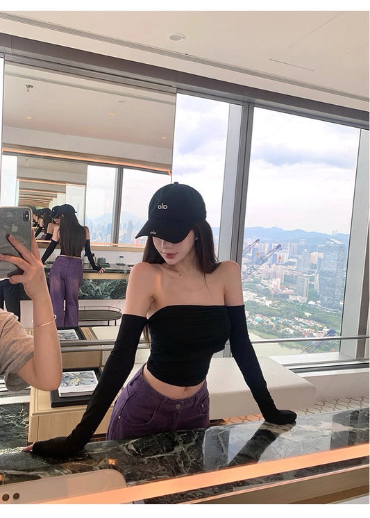 25Oct. 純慾入侵 顯瘦一字肩短款上衣 灰/黑