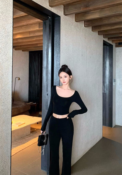 25Nov. 辣妹瑜伽私服 防走光雙層高腰休閒褲套裝 黑