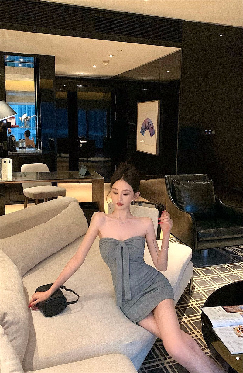 25Sep. 性感打底抹胸包臀裙 灰