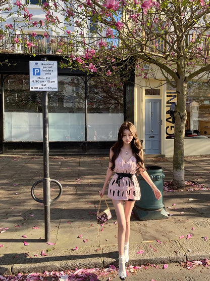 Jun. 重工25香奶奶粗針縷空背心針織上衣 粉