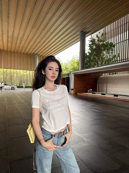 25Oct. 韓系雪花棉立體字母白色上衣 短款/長款