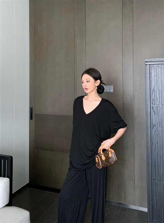 Jun. 慵懶api瘦瘋紙片人長褲休閒套裝 黑