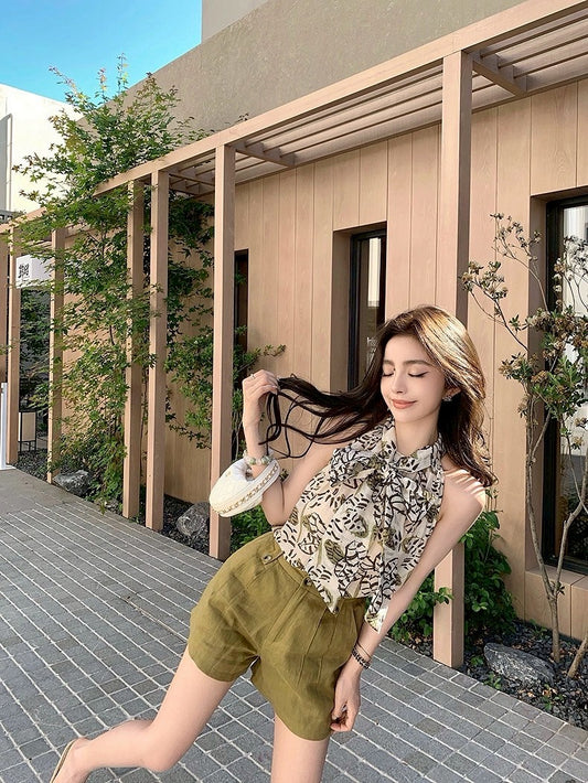 25Aug. Plant*氧氣叢林 老錢植物感印花背心 亞麻短褲