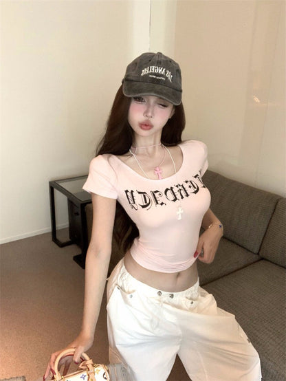 26Jan. 千禧y2k個性字母後縷空上衣