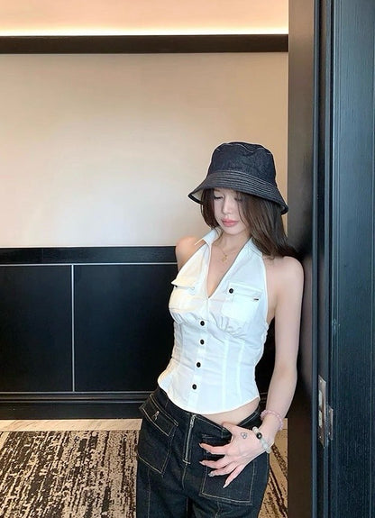 25Aug. 美式復古工裝削肩掛脖背心