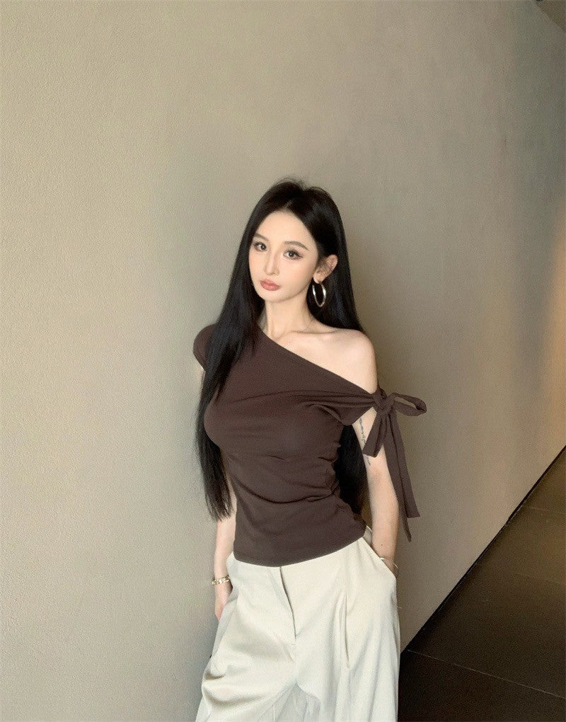 25Jul. 時髦蝴蝶結綁帶多穿式上衣 咖