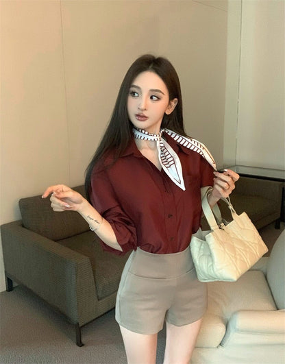 Sep. 酒紅浪漫 簡約復古通勤襯衫上衣