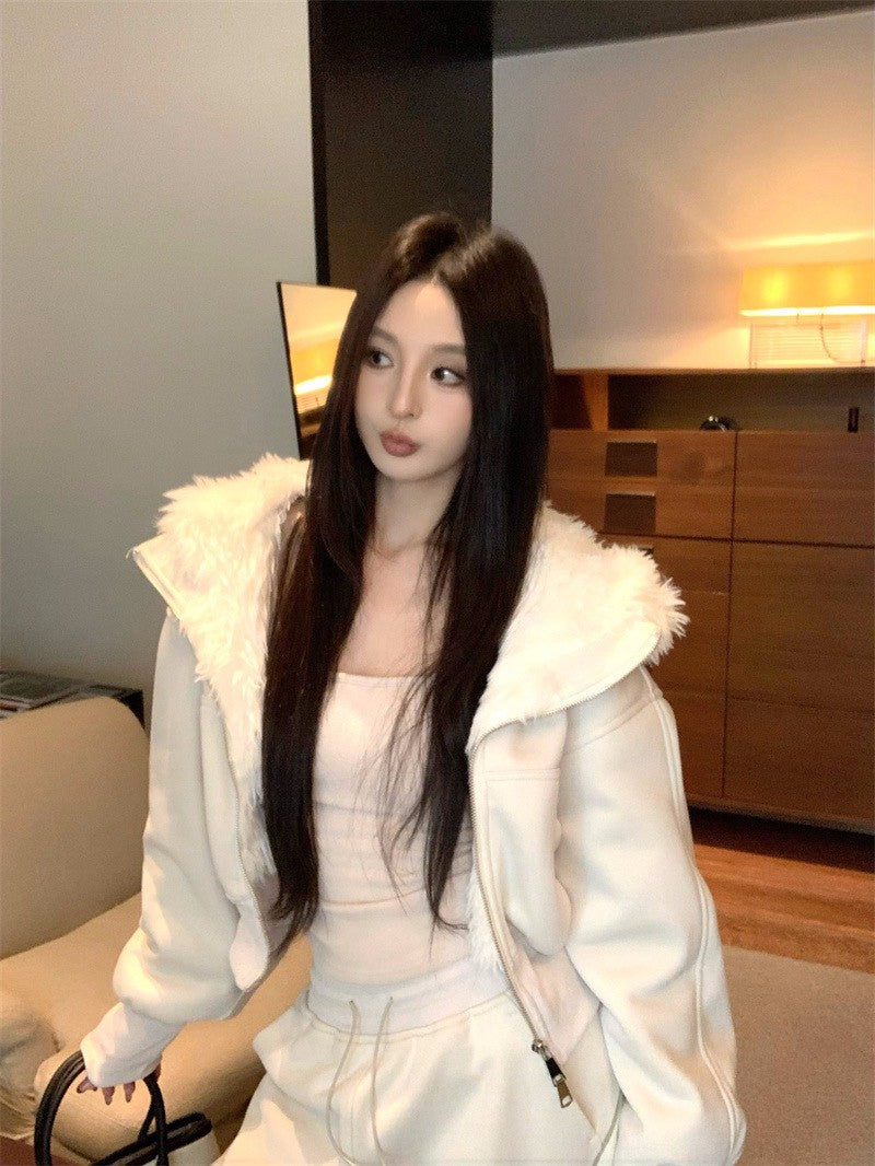 26Feb. 韓雪重磅包暖好看刷毛外套休閒褲套裝 米白/灰/黑