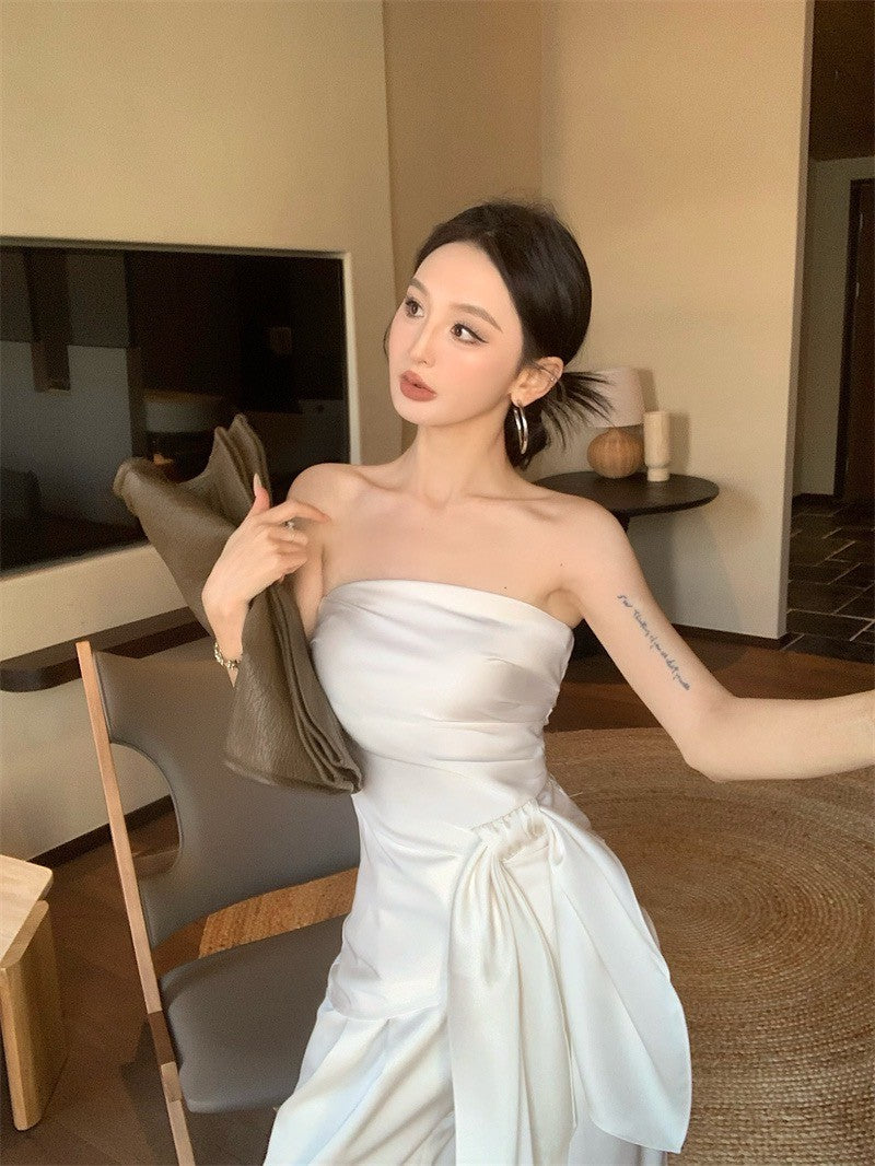 May. 米蘭假期 優雅可拆絲帶抹胸 休閒闊腿褲 白