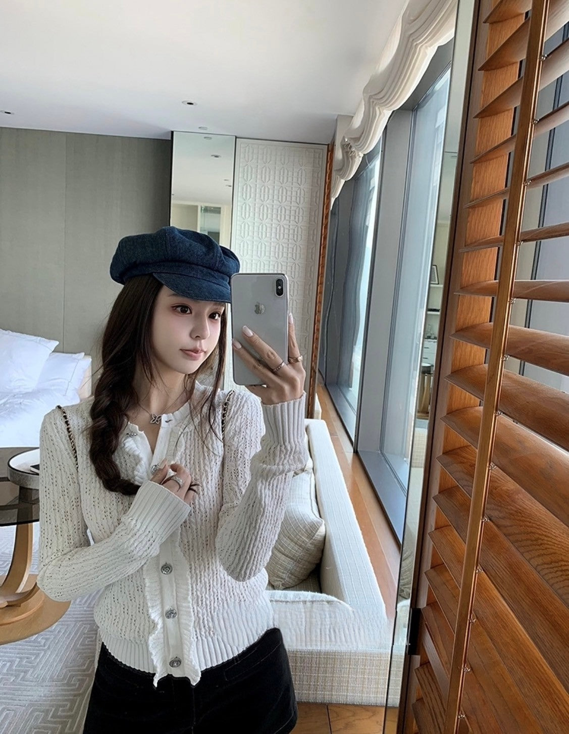 Mar. 早春甜心 Jennie香香同款氣質白針織背心開衫兩件組 白