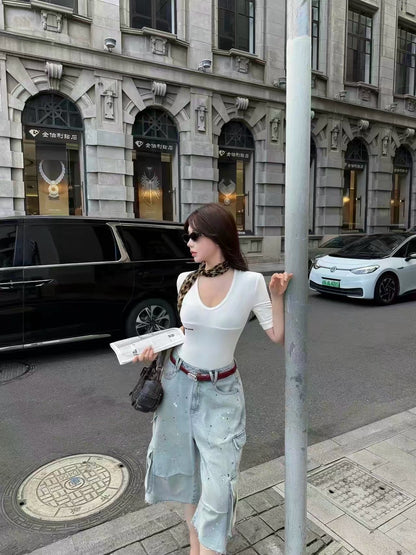 26Oct. 時髦冷都女 水洗潑墨大口袋牛仔中褲