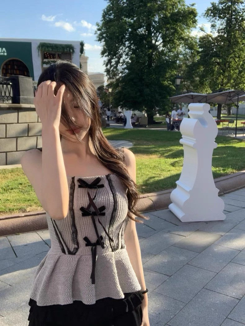 25Aug. valentine針織蝴蝶結蕾絲背心